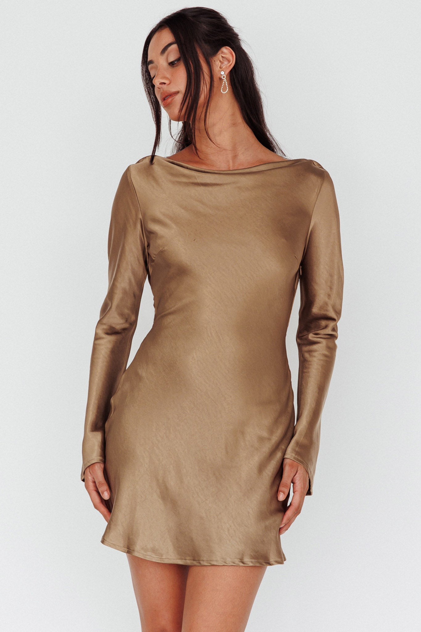 Thank Me Later Long Sleeve Diamante Rope Dress Olive-Maymioy