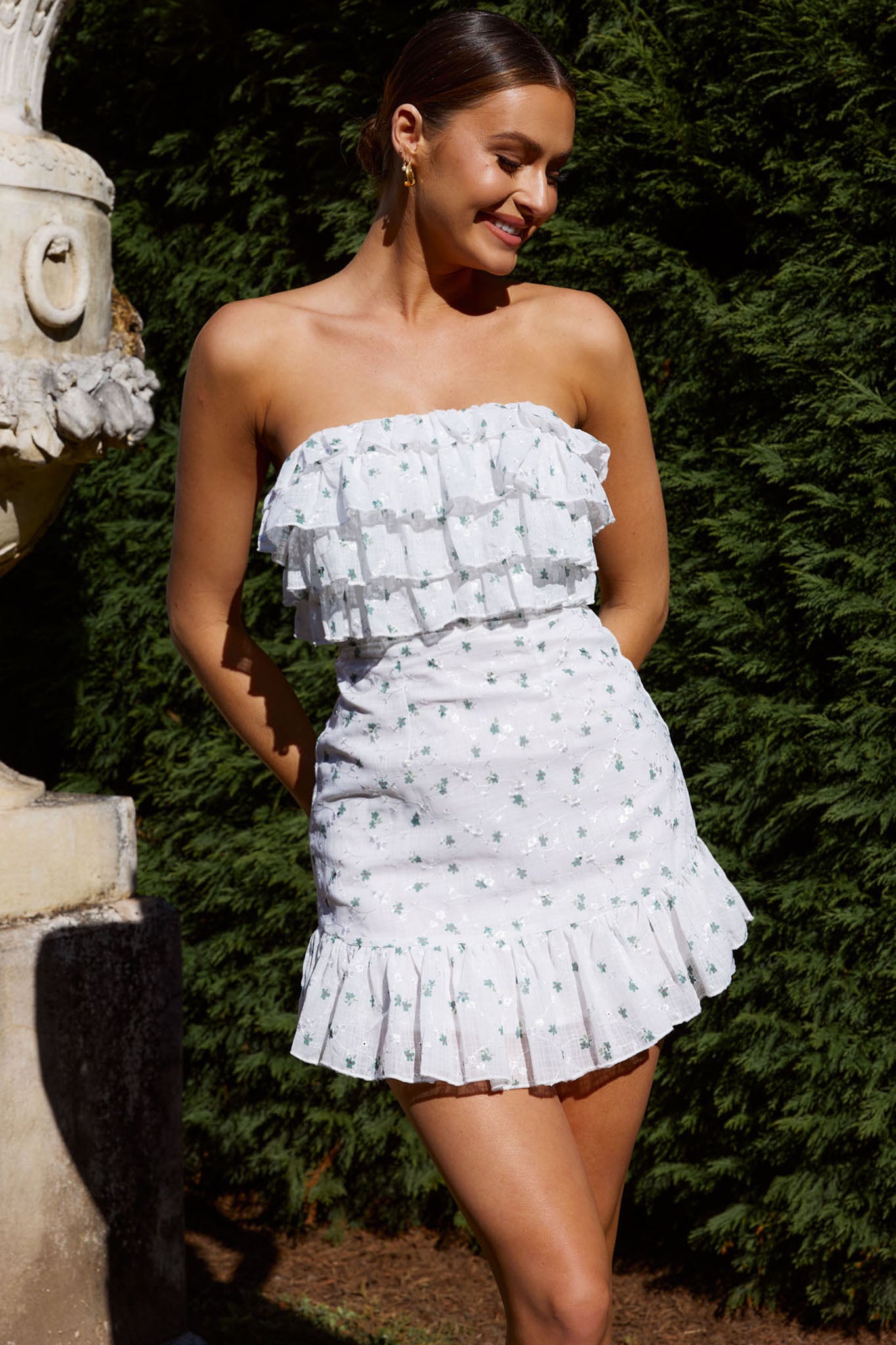 Talulah Ruffle Bust Mini Dress Floral Green-Maymioy