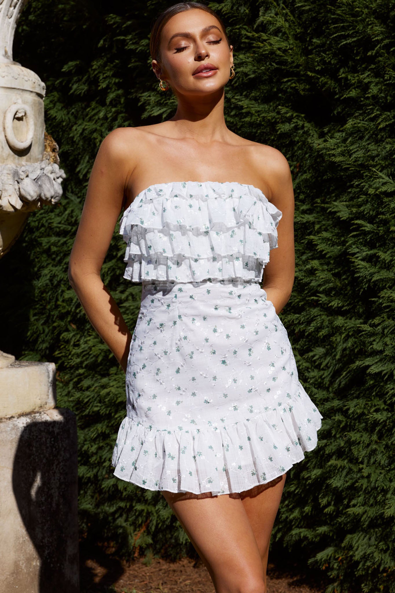Talulah Ruffle Bust Mini Dress Floral Green-Maymioy