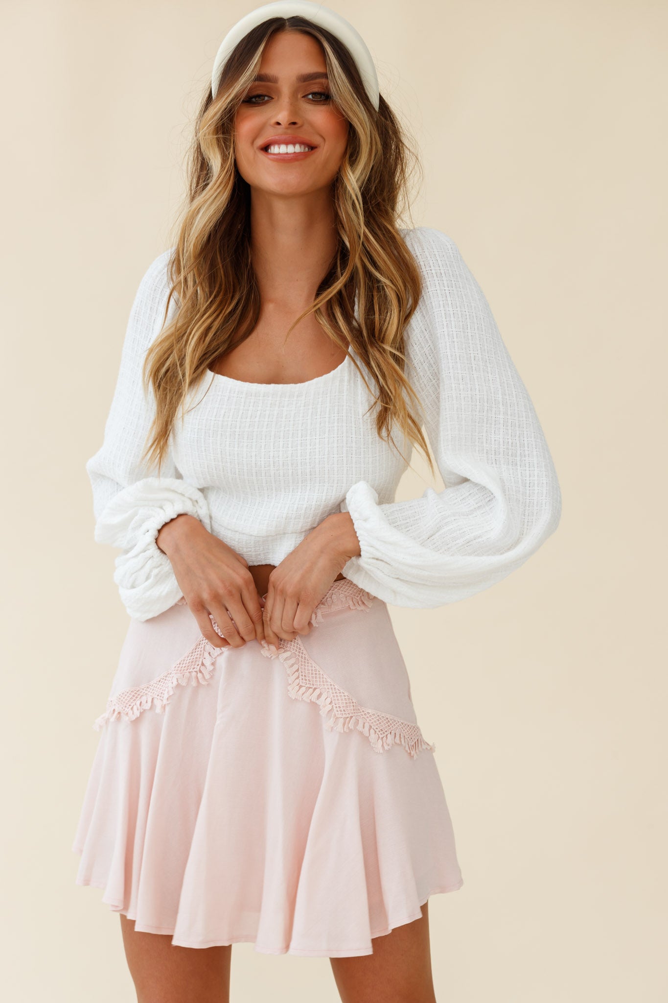 Wildflower Tassel Trim A-line Skirt Pink-Maymioy