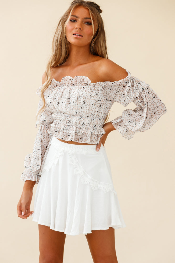 Wildflower Tassel Trim A-line Skirt White-Maymioy