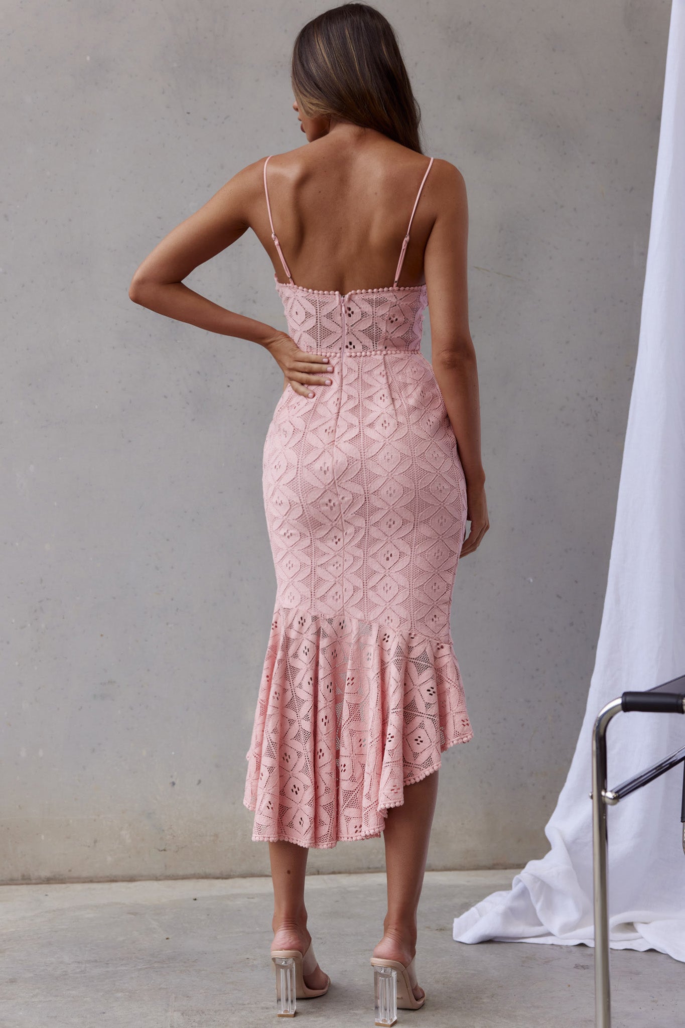 Talk About Me High Low Hem Circle Trim Midi Dress Blush-Maymioy