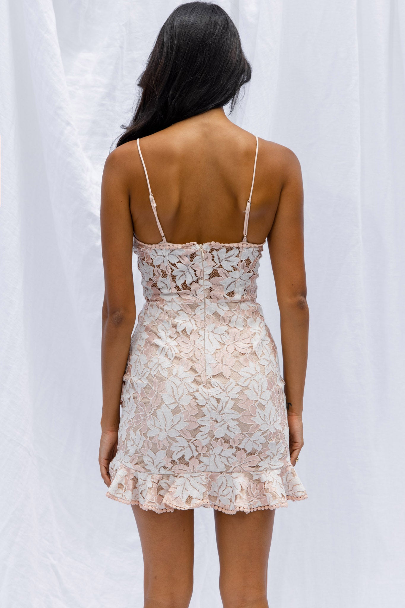 Talk About Me Ruffle Trim Mini Dress Blush-Maymioy