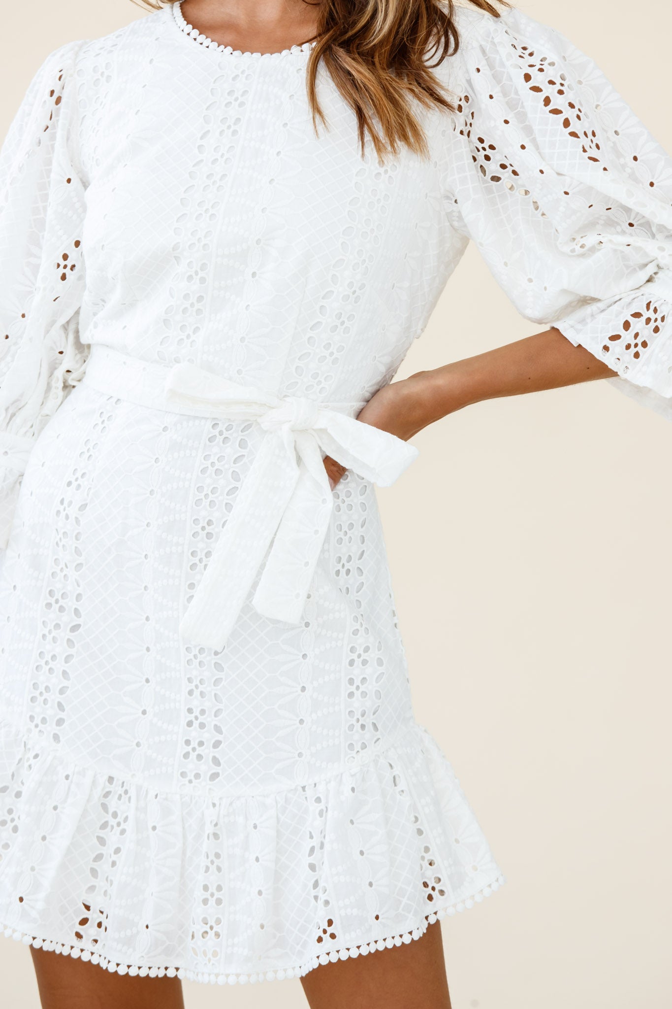 Sweet Sunshine Cut-Out Back Embroidery Dress White-Maymioy