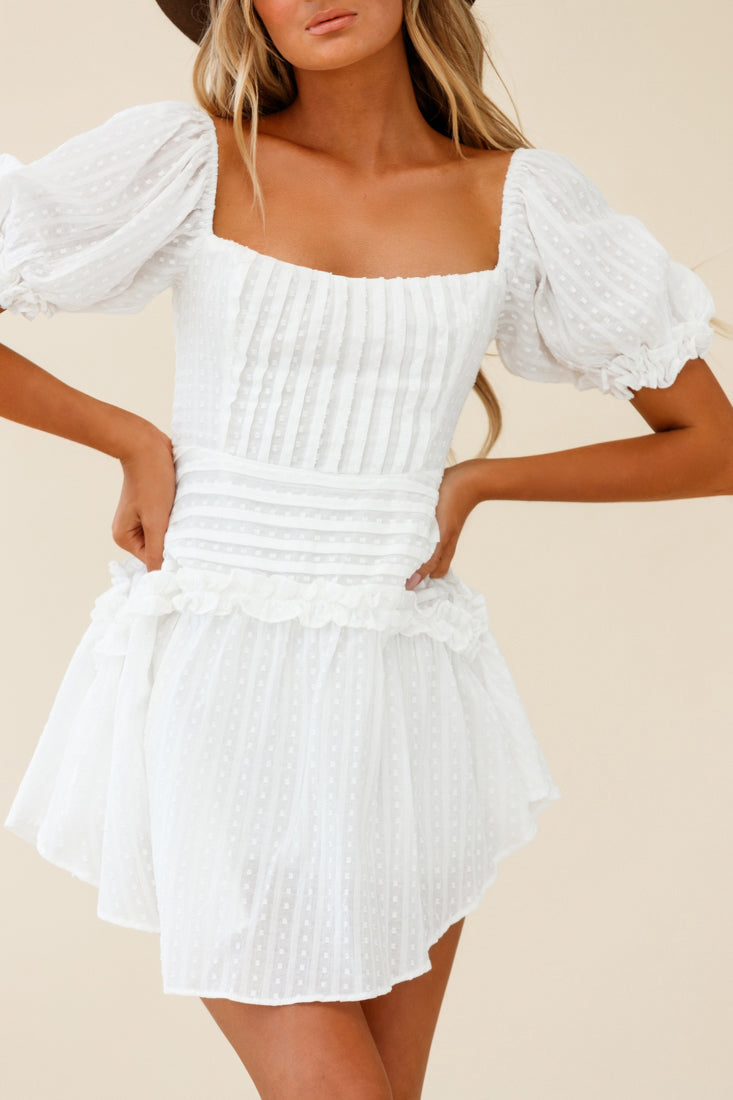 Sunshine Lane Milkmaid Sleeve Lace-up Back Dress White-Maymioy