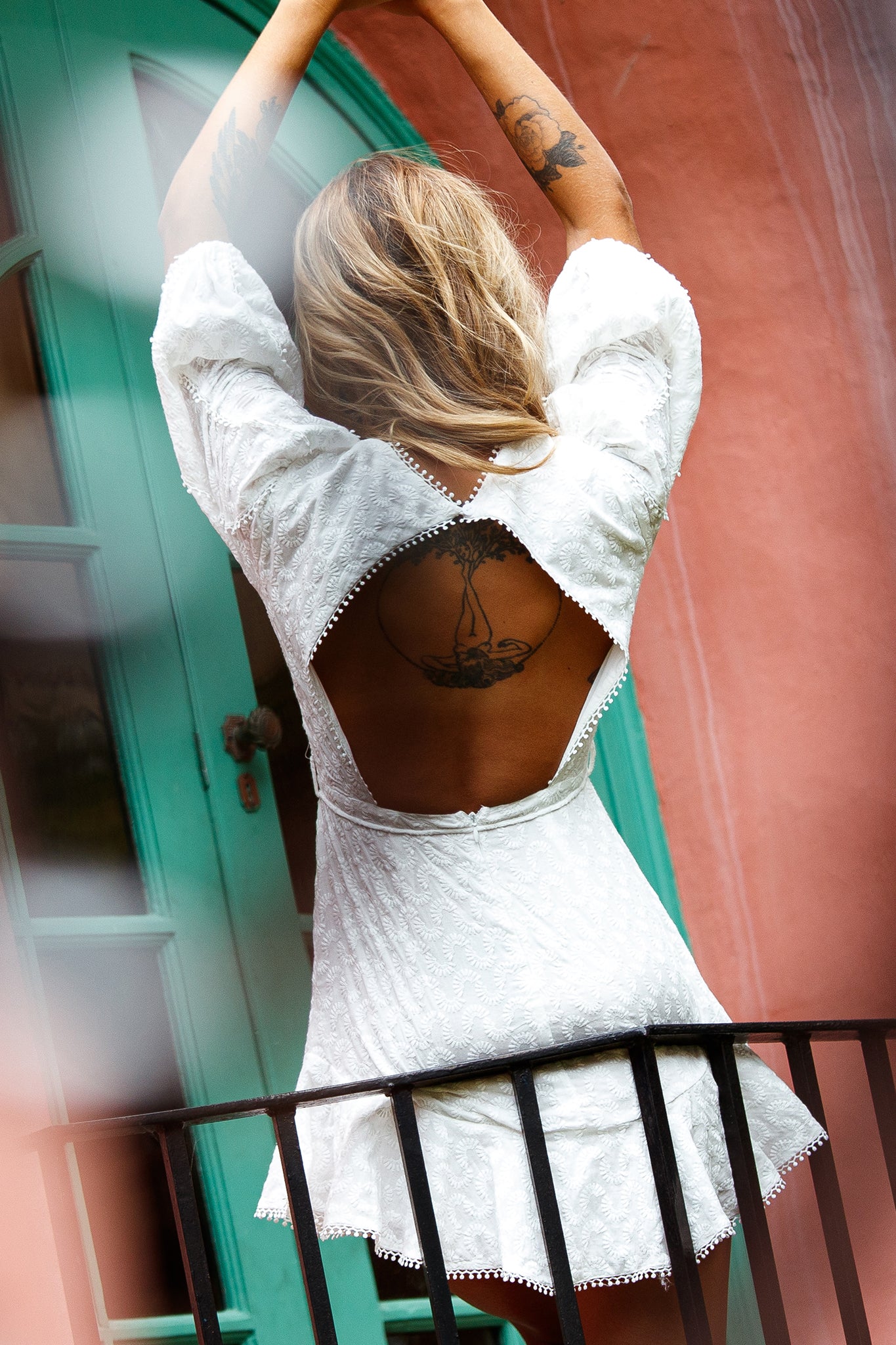 Josefine Puff Sleeve Cut-Out Back Dress White-Maymioy