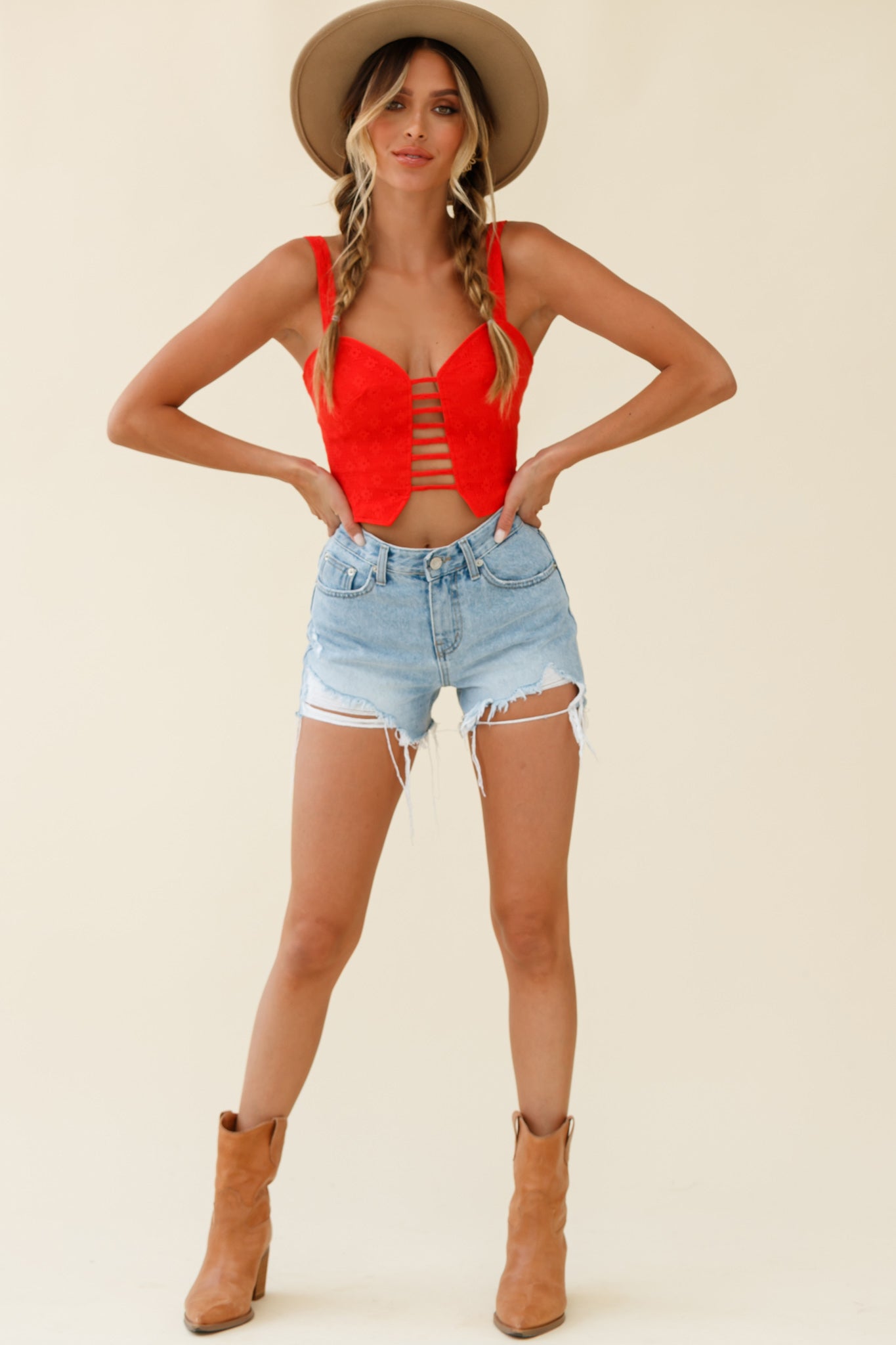 Head West Cut-Out Wide Strap Crop Top Red-Maymioy