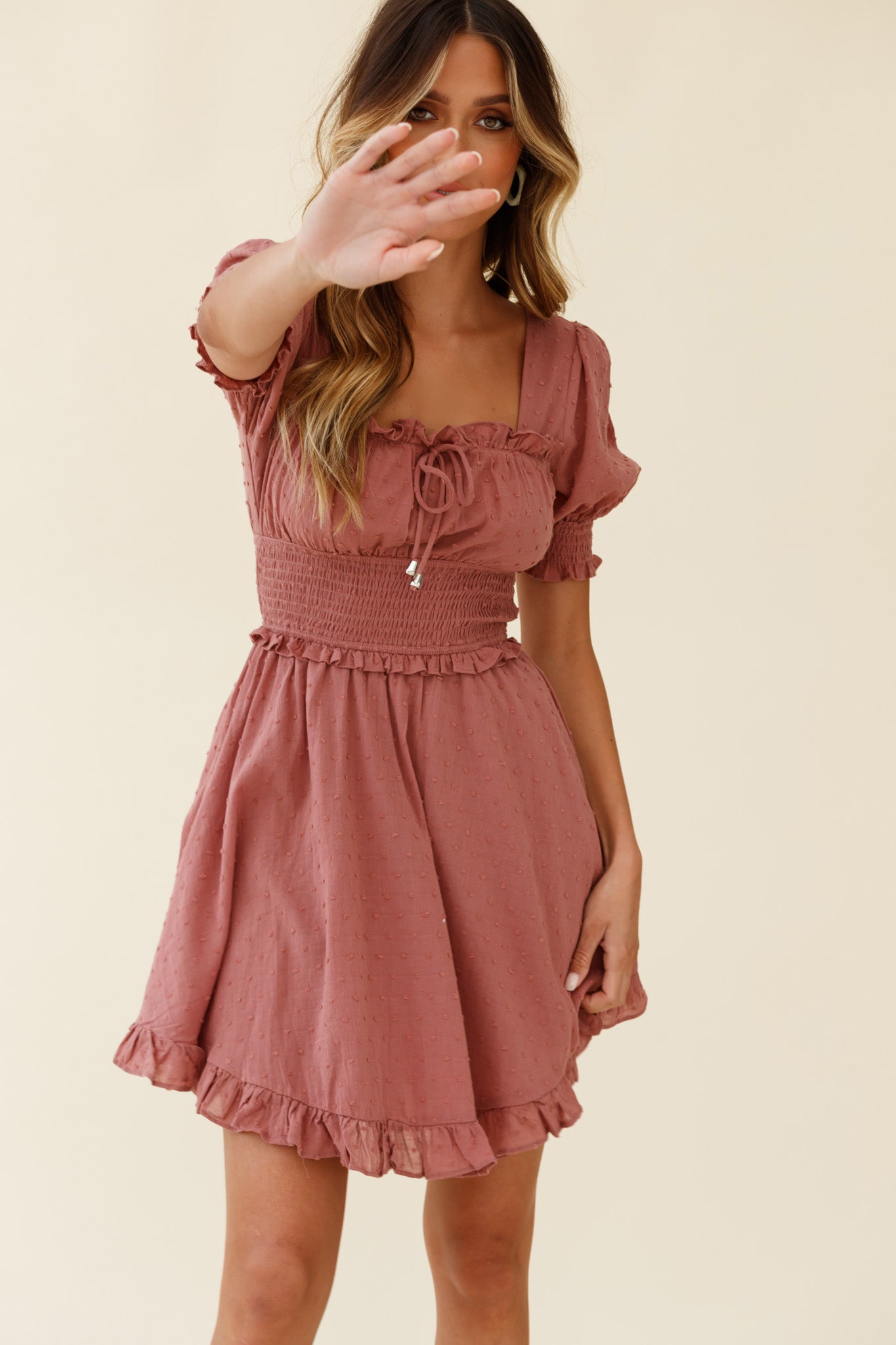 Summer In Paris Puff Sleeve Open Back Dress Rose-Maymioy