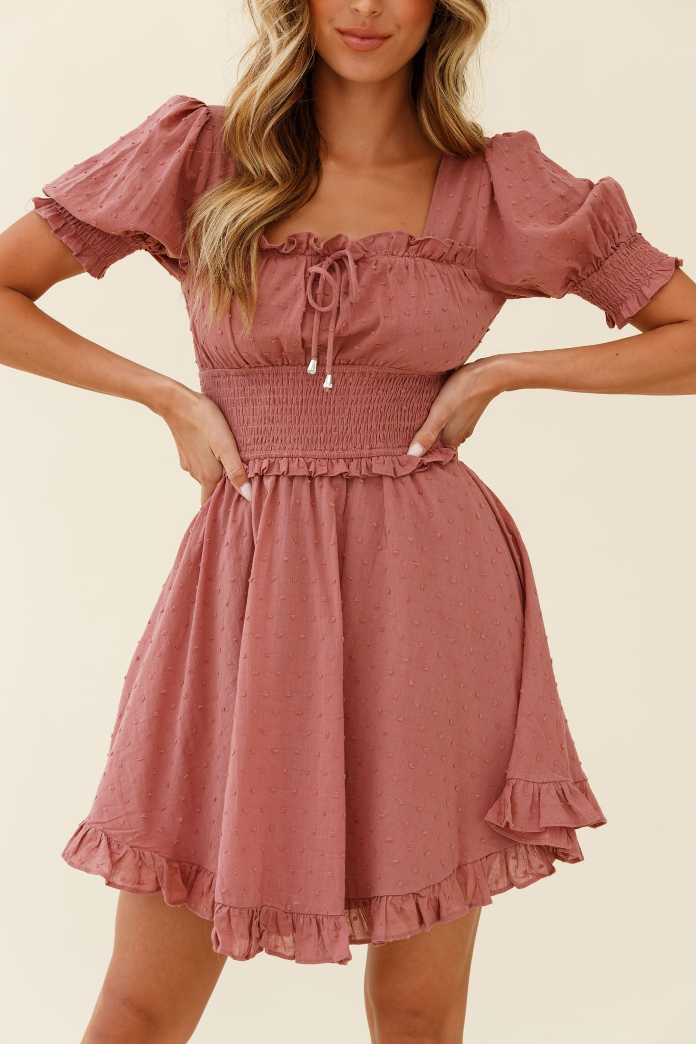 Summer In Paris Puff Sleeve Open Back Dress Rose-Maymioy