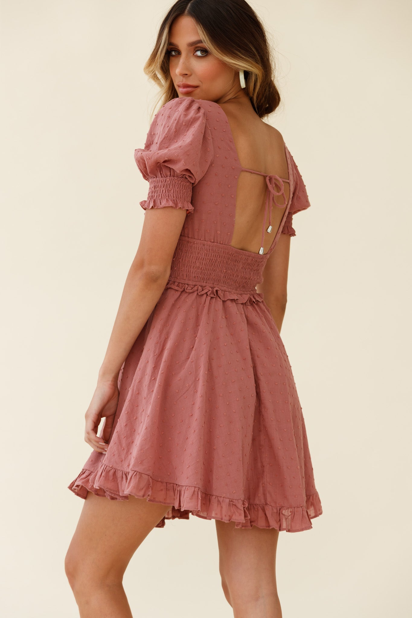 Summer In Paris Puff Sleeve Open Back Dress Rose-Maymioy