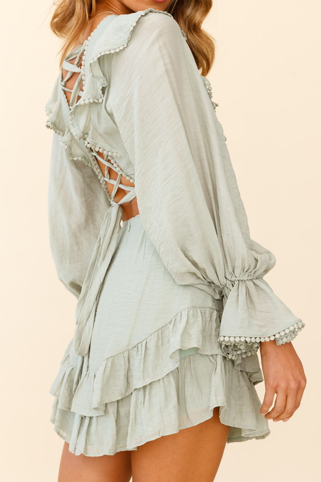 Charade Long Sleeve Corset Back Dress Olive-Maymioy