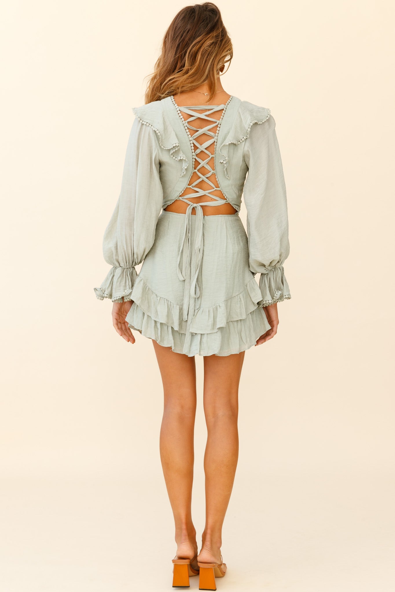 Charade Long Sleeve Corset Back Dress Olive-Maymioy