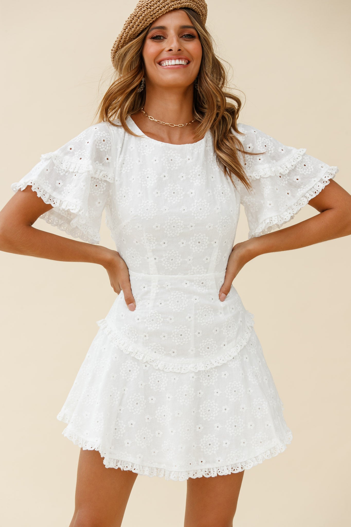 Call Me Later Keyhole Back A-Line Dress White-Maymioy