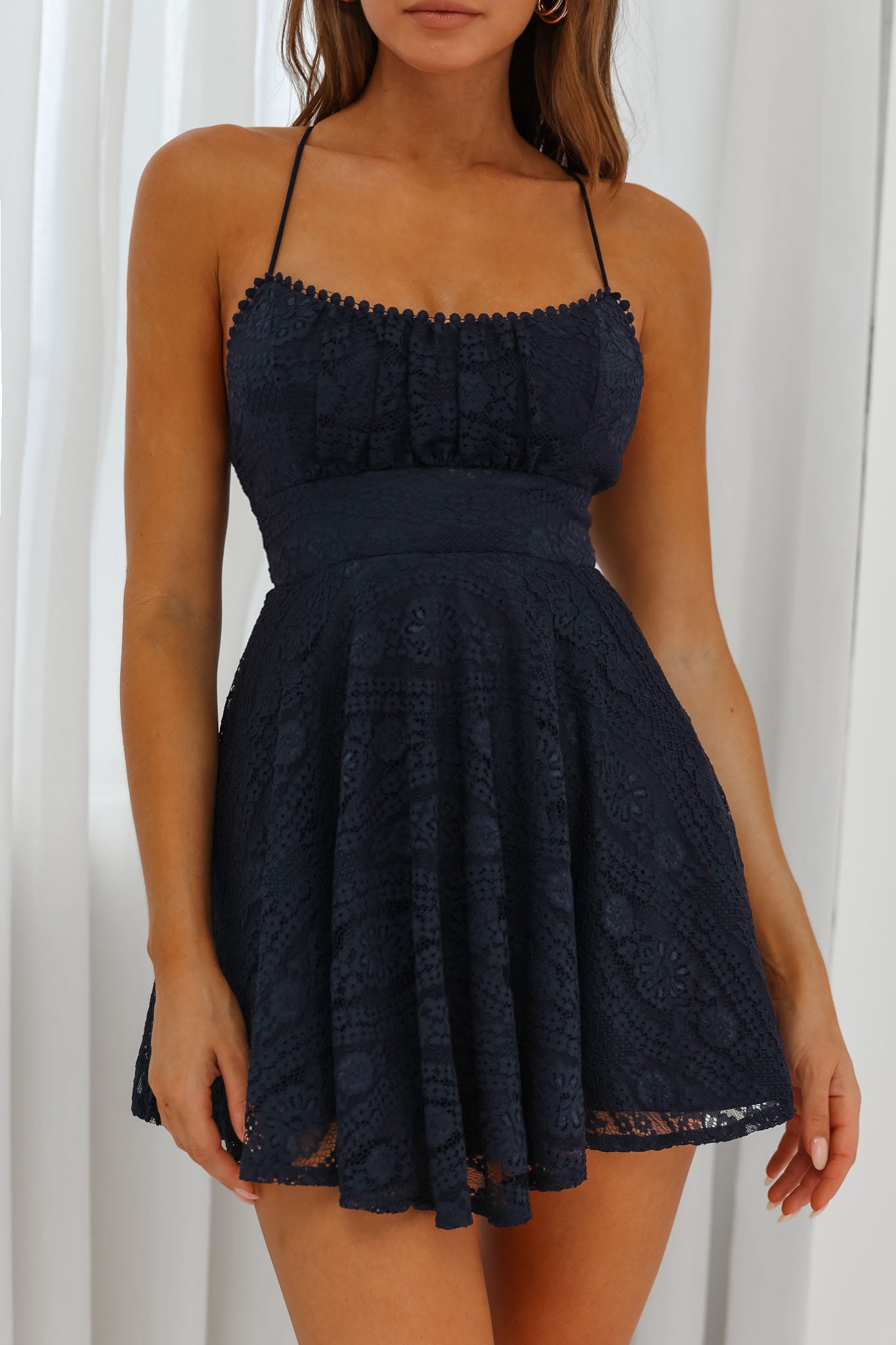 Mardi Circle Trim Lace Babydoll Dress Navy-Maymioy