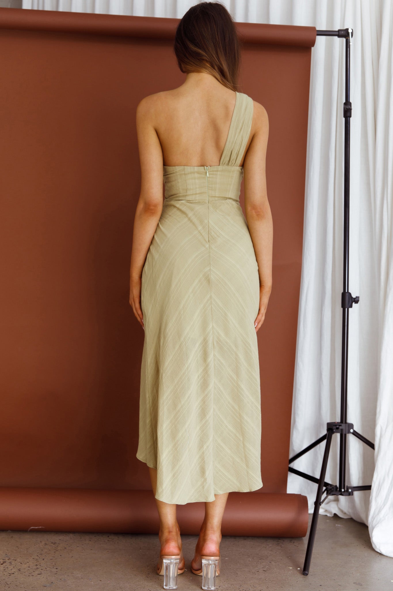 Island Time One-Shoulder Midi Dress Olive-Maymioy