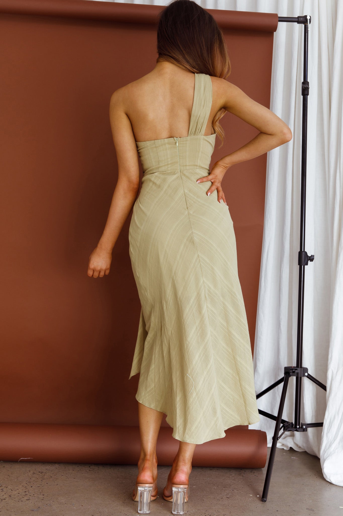 Island Time One-Shoulder Midi Dress Olive-Maymioy