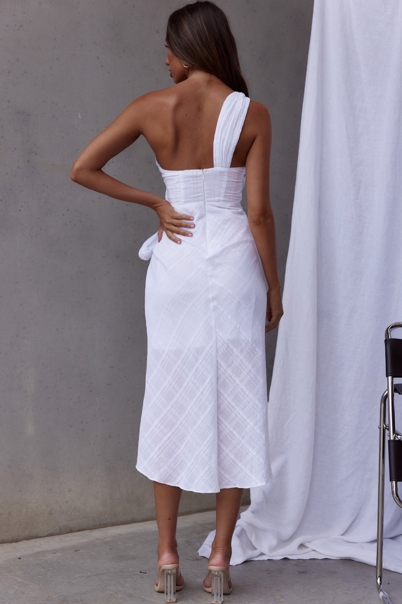 Island Time One-Shoulder Midi Dress White-Maymioy