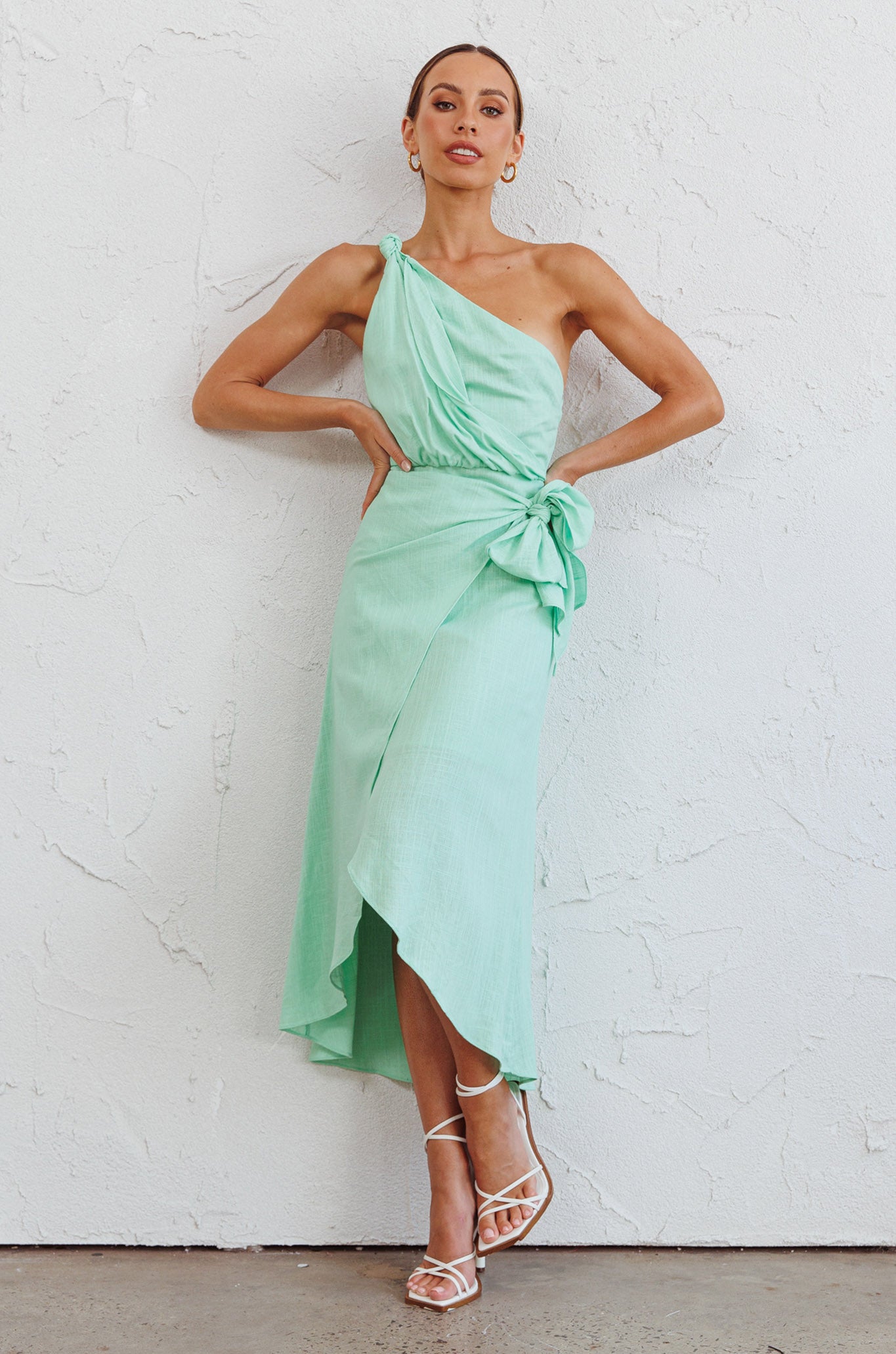 Island Time One-Shoulder Midi Dress Mint-Maymioy