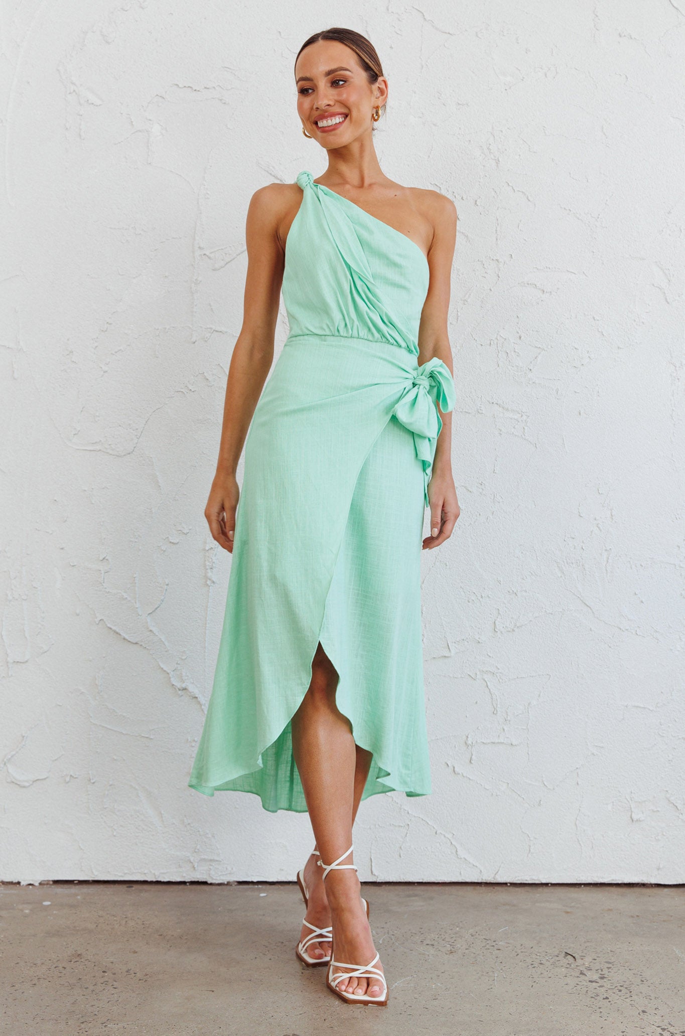 Island Time One-Shoulder Midi Dress Mint-Maymioy