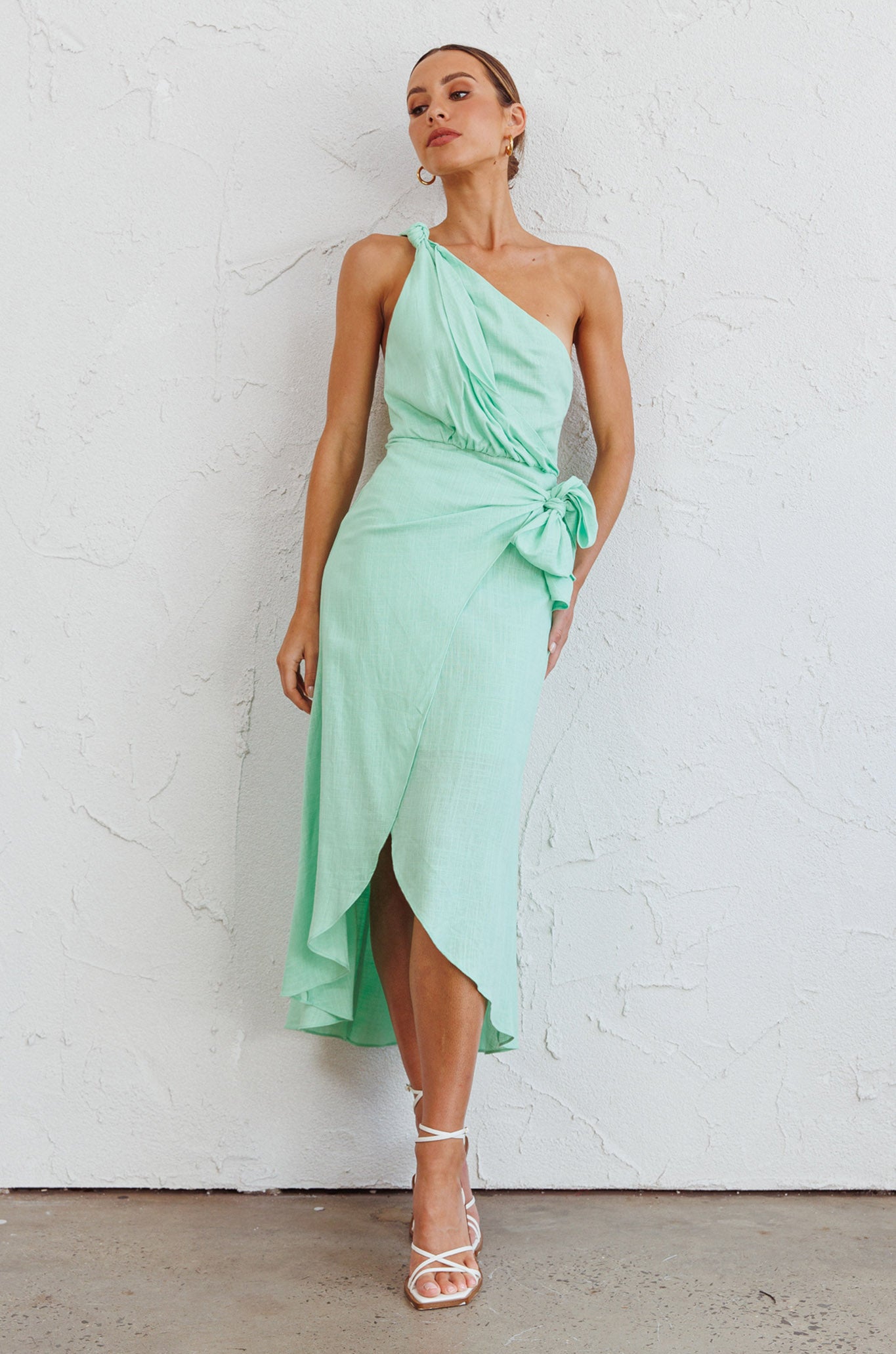 Island Time One-Shoulder Midi Dress Mint-Maymioy