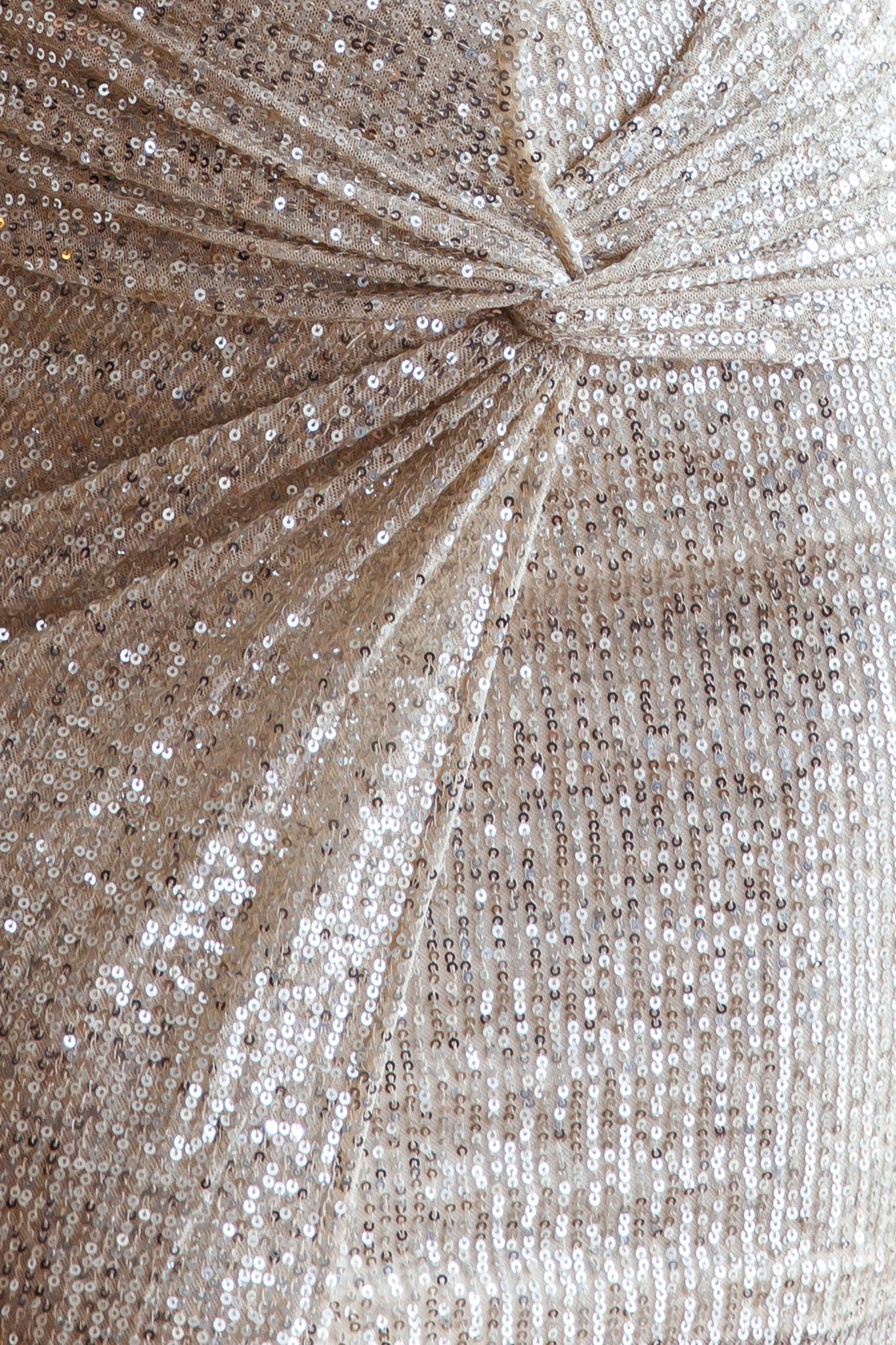 Miami Nights Cowl Neckline Twist Feature Mini Dress Sequin Beige-Maymioy