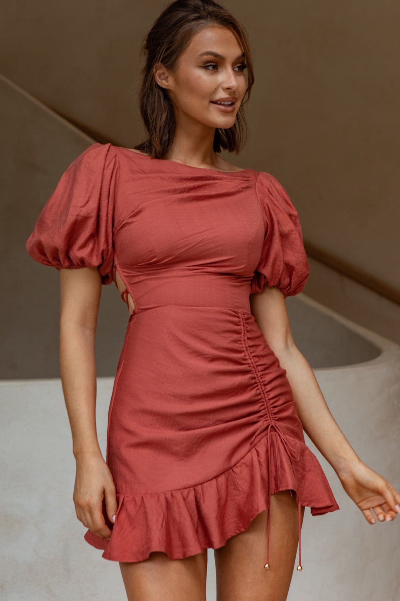 Rhode Puff Sleeve Strappy Back Dress Rose-Maymioy