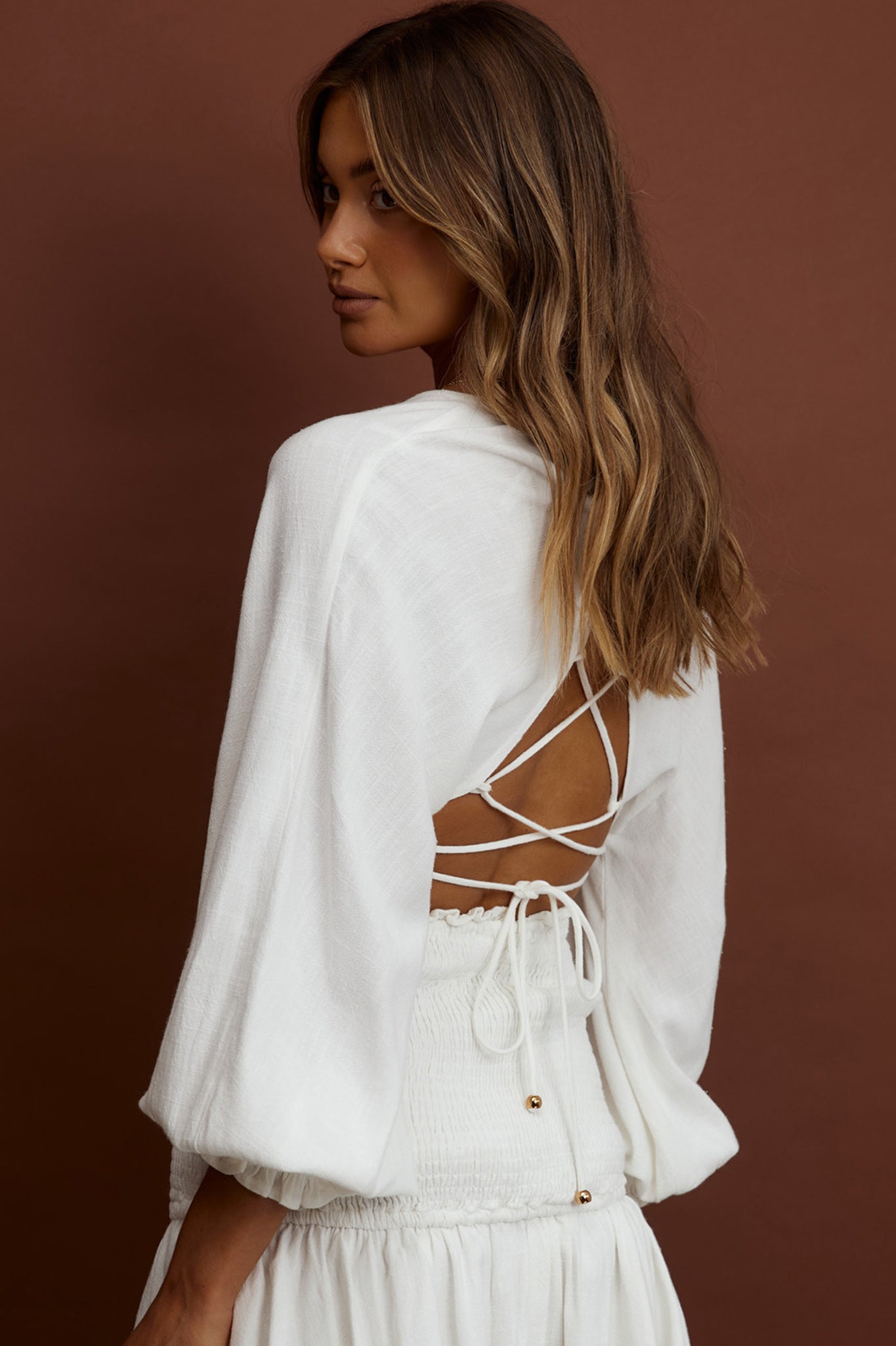 Aubrette Laced Back Crop Top White-Maymioy