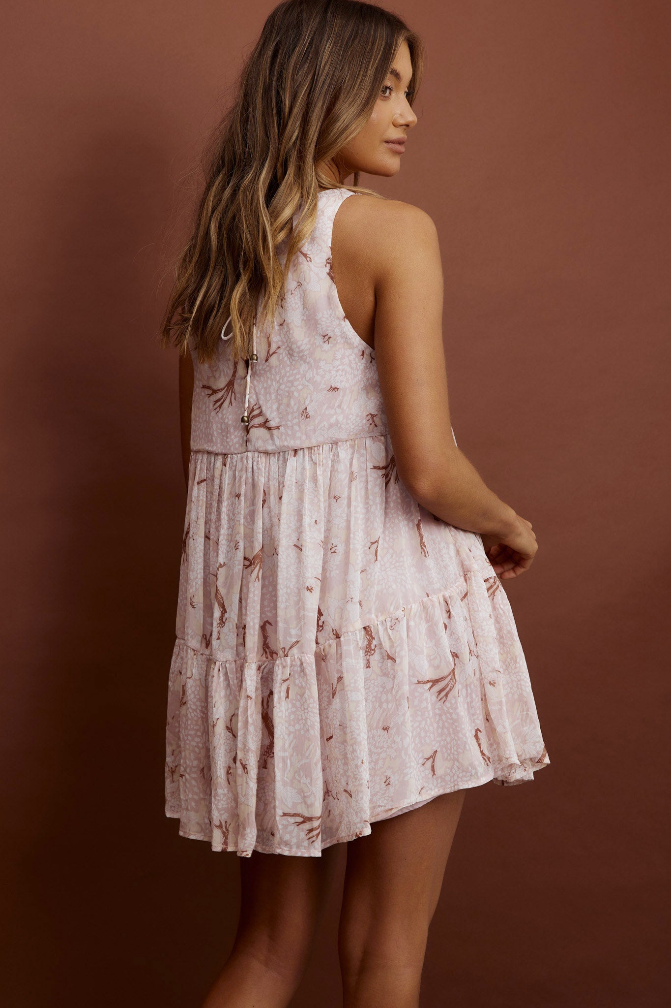 Kennedi String Tie Shift Dress Floral Pink-Maymioy
