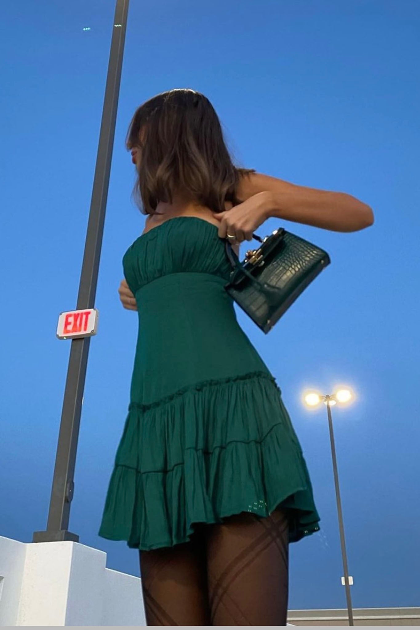 On A Whim Strapless Dropped Waist Dress Forest Green-Maymioy