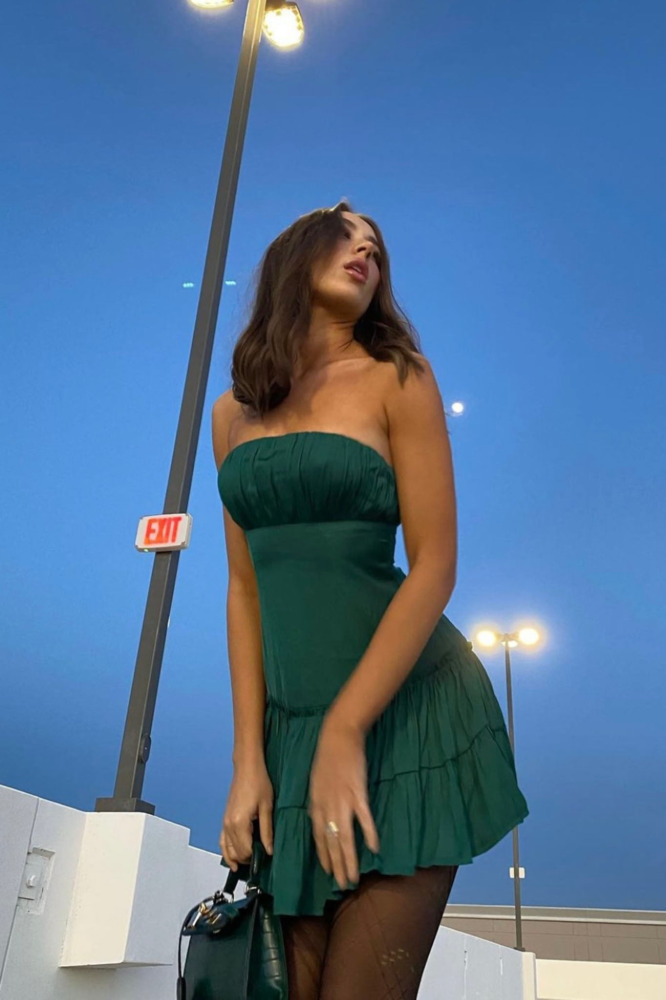 On A Whim Strapless Dropped Waist Dress Forest Green-Maymioy