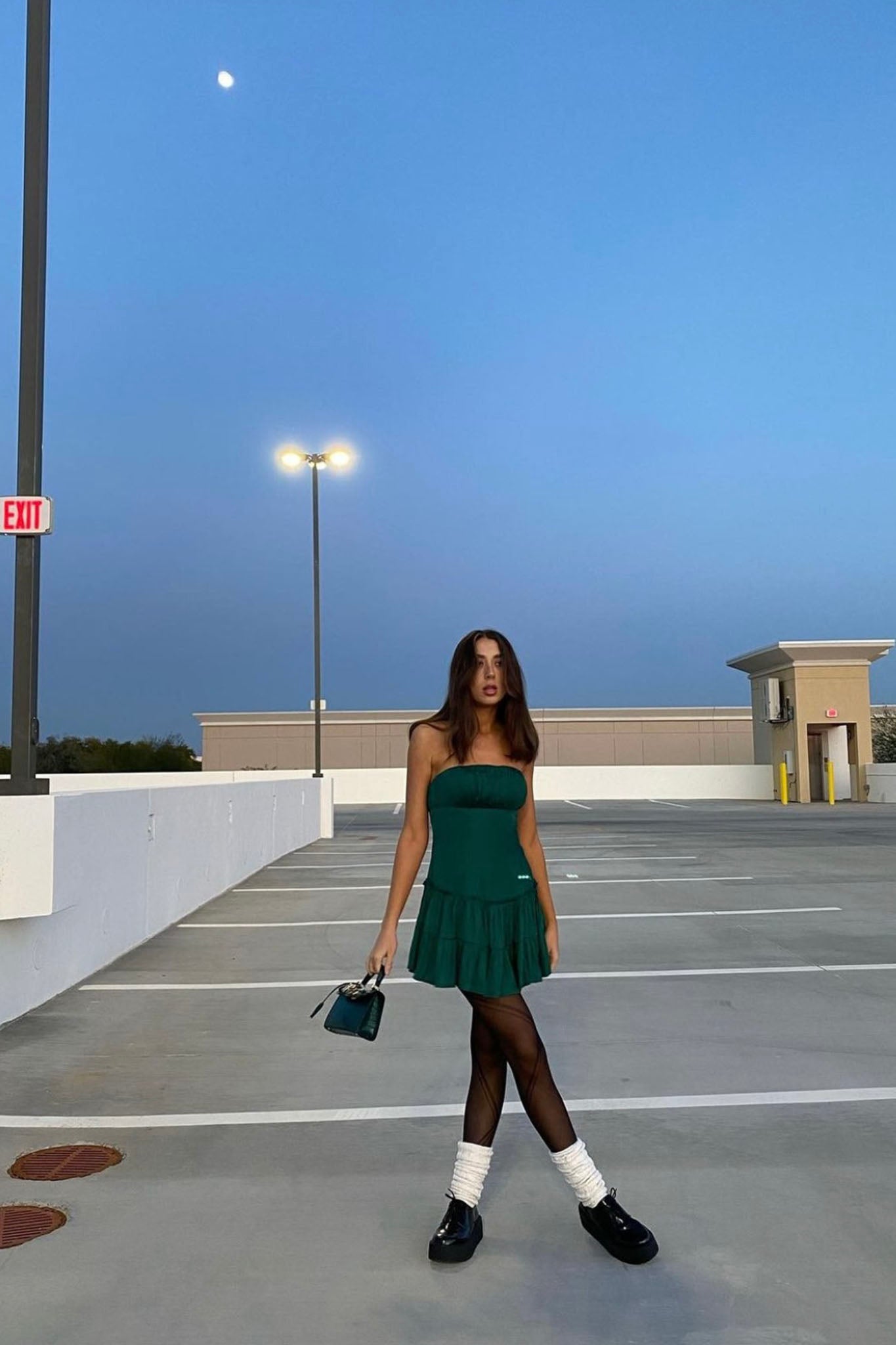 On A Whim Strapless Dropped Waist Dress Forest Green-Maymioy