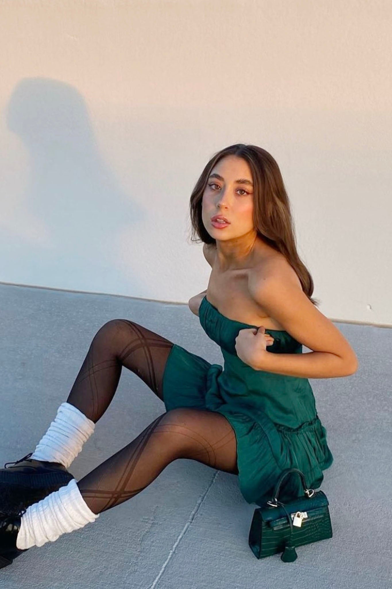 On A Whim Strapless Dropped Waist Dress Forest Green-Maymioy