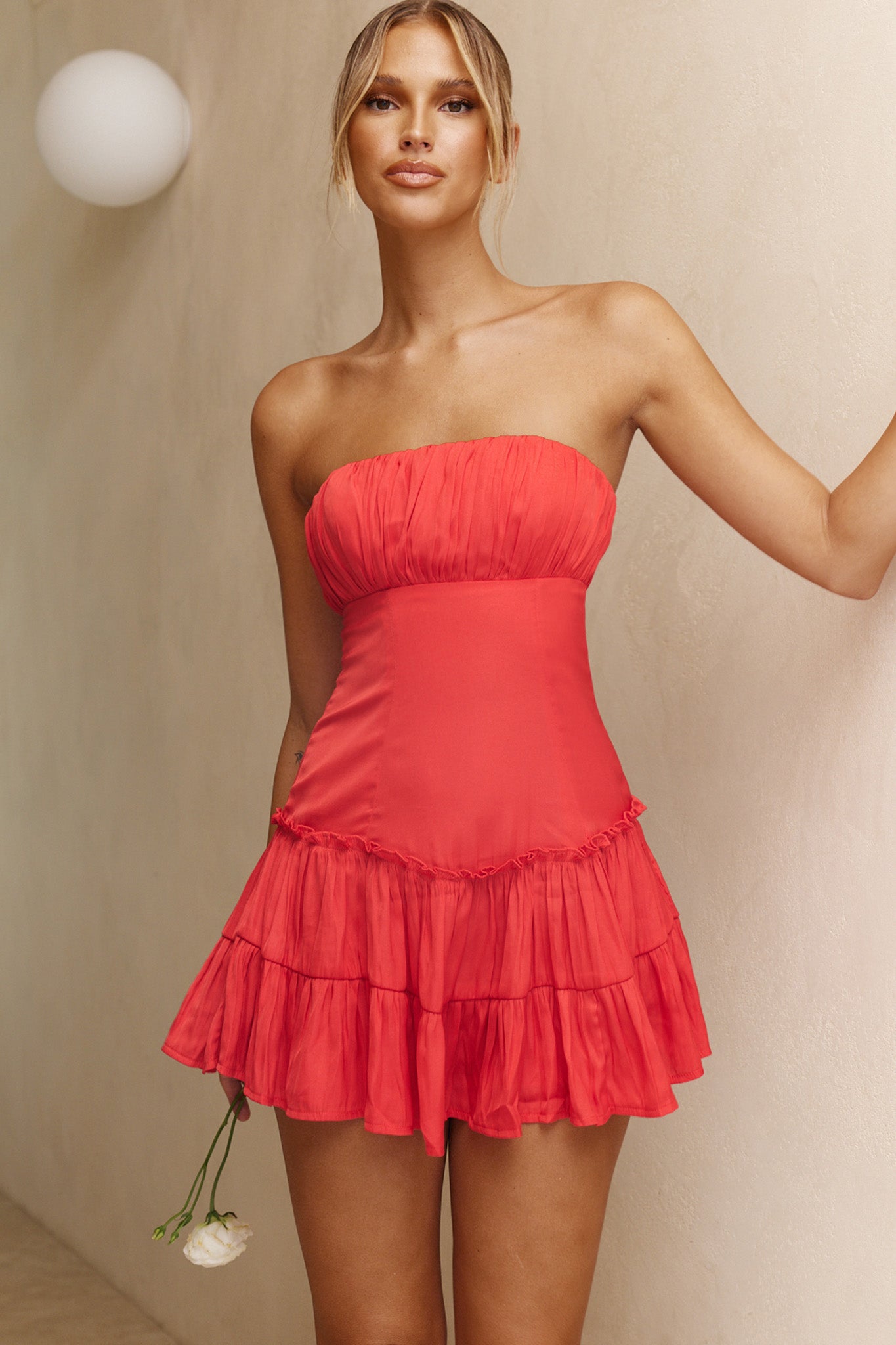 On A Whim Strapless Dropped Waist Dress Red-Maymioy
