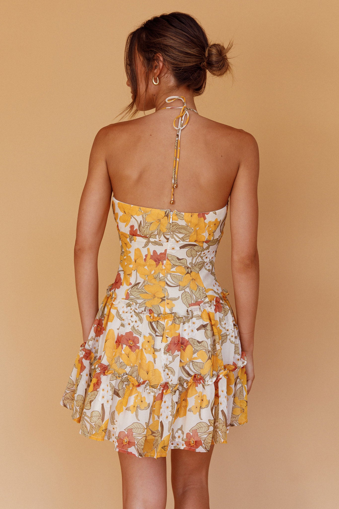 Nikayla Halterneck Mini Dress Floral White-Maymioy