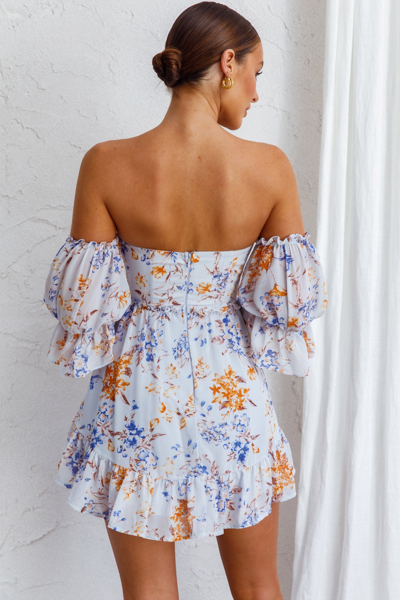 Ianthe Off-Shoulder Puff Sleeve Dress Floral Mint-Maymioy