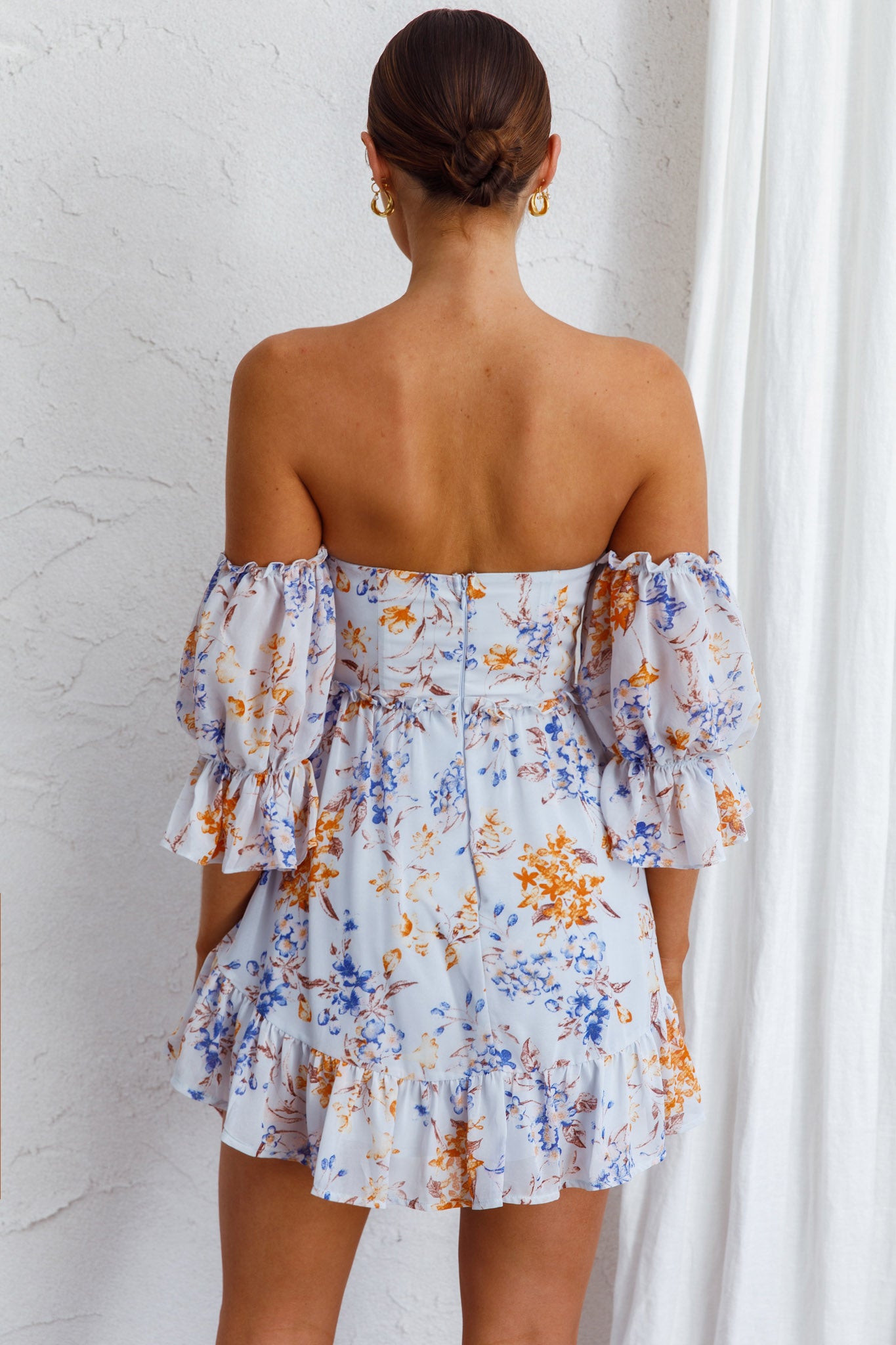 Ianthe Off-Shoulder Puff Sleeve Dress Floral Mint-Maymioy