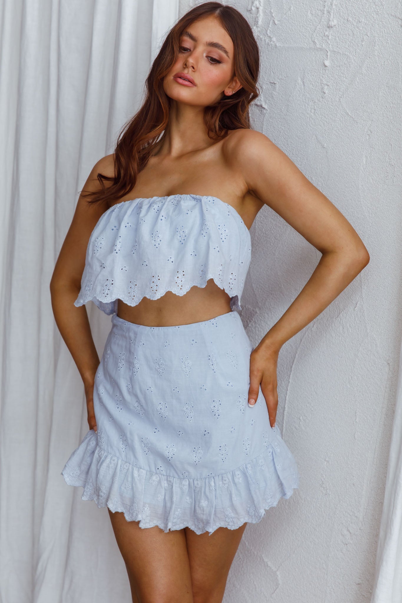 Kyla Scalloped Eyelet Crop Top Blue-Maymioy