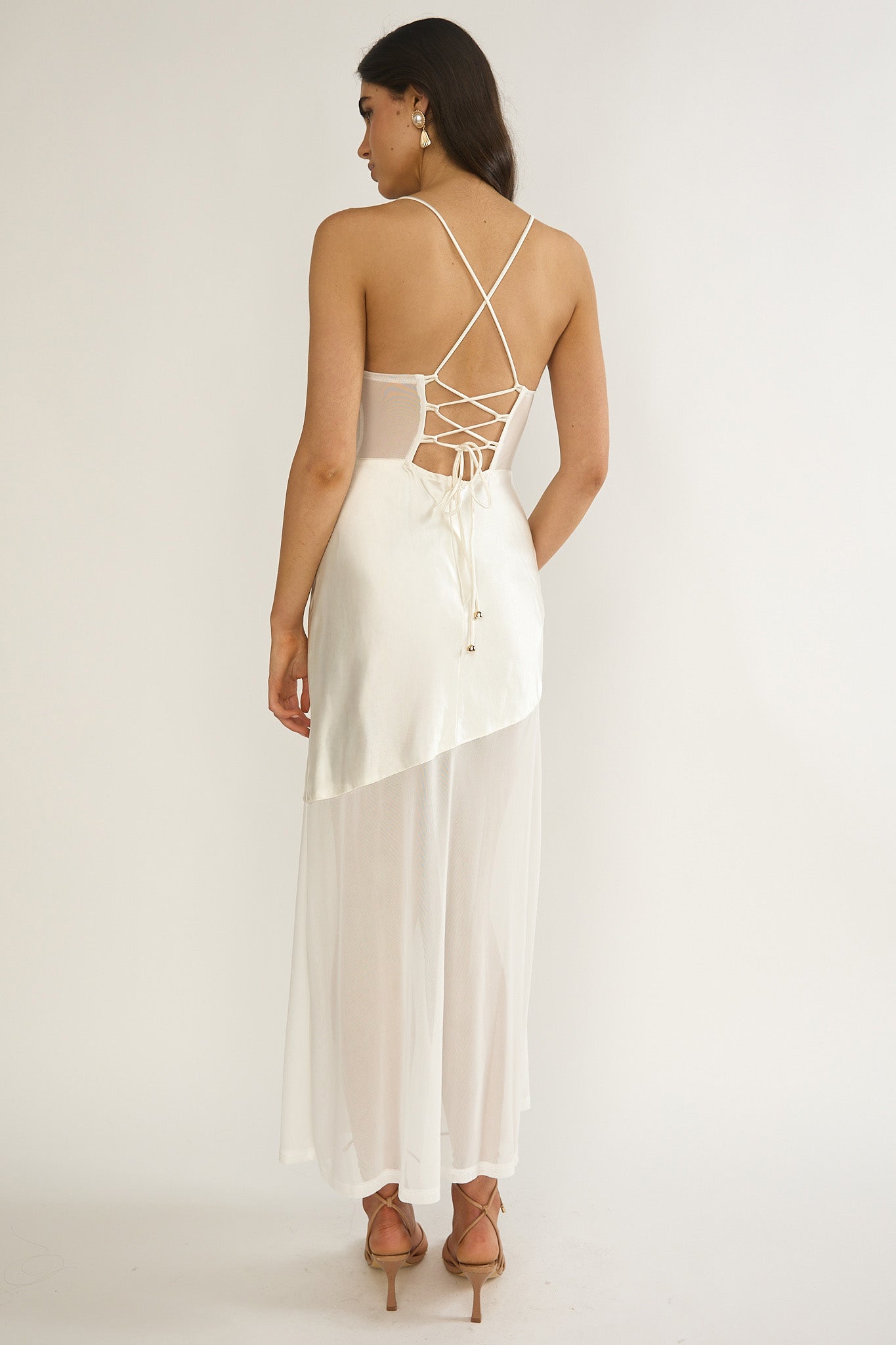 Golden Era Sheer Waist Maxi Dress Oyster-Maymioy