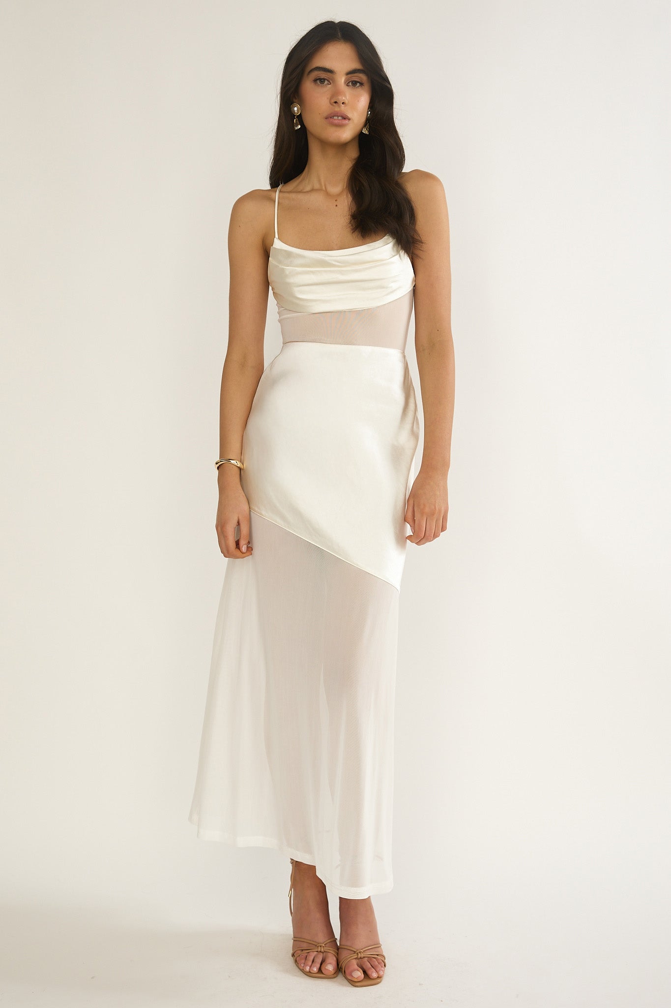 Golden Era Sheer Waist Maxi Dress Oyster-Maymioy