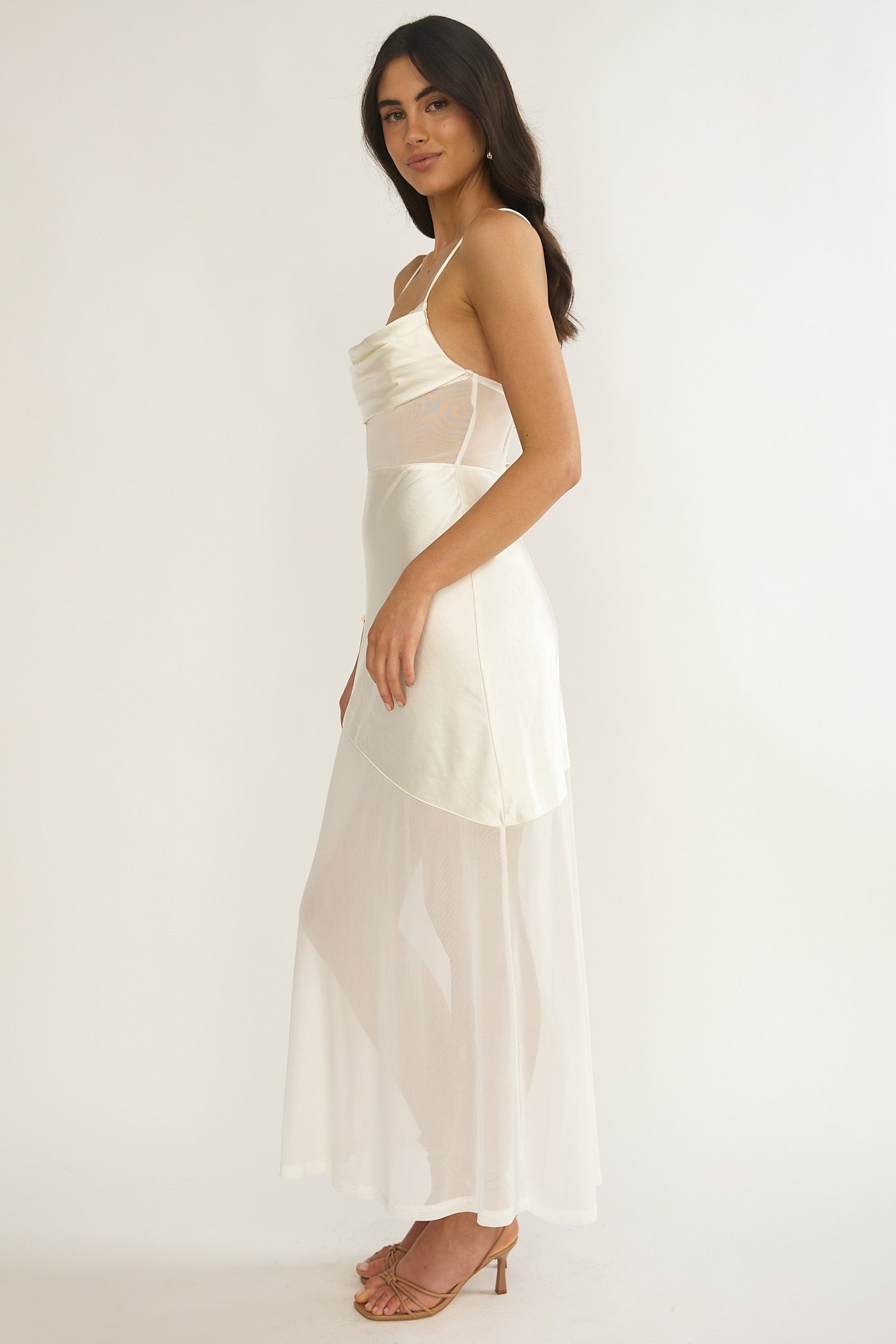 Golden Era Sheer Waist Maxi Dress Oyster-Maymioy