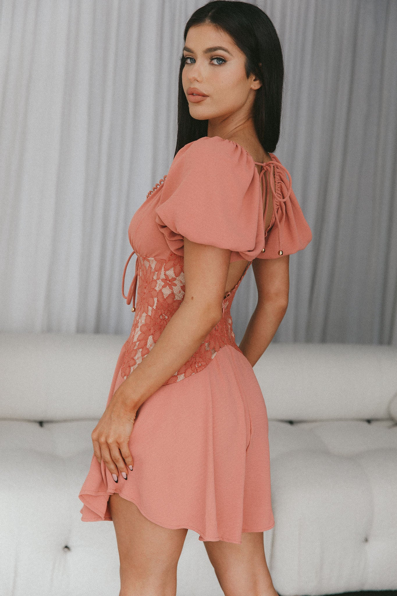 Mielle Lace Bodice Mini Dress Rose-Maymioy