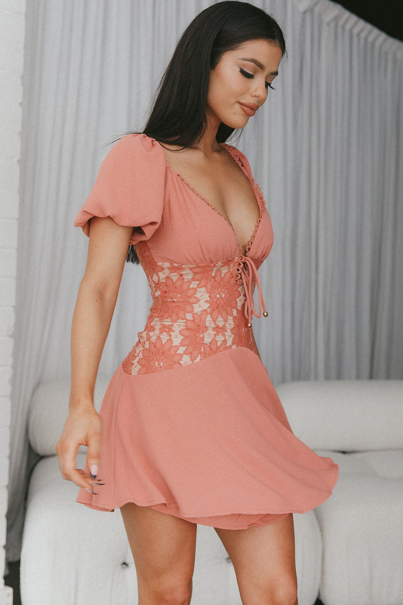 Mielle Lace Bodice Mini Dress Rose-Maymioy