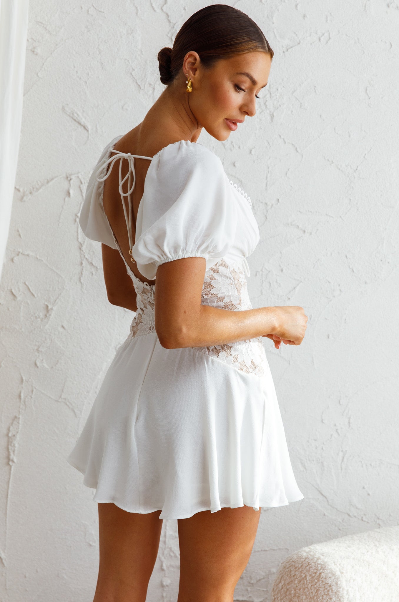 Mielle Lace Bodice Mini Dress White-Maymioy