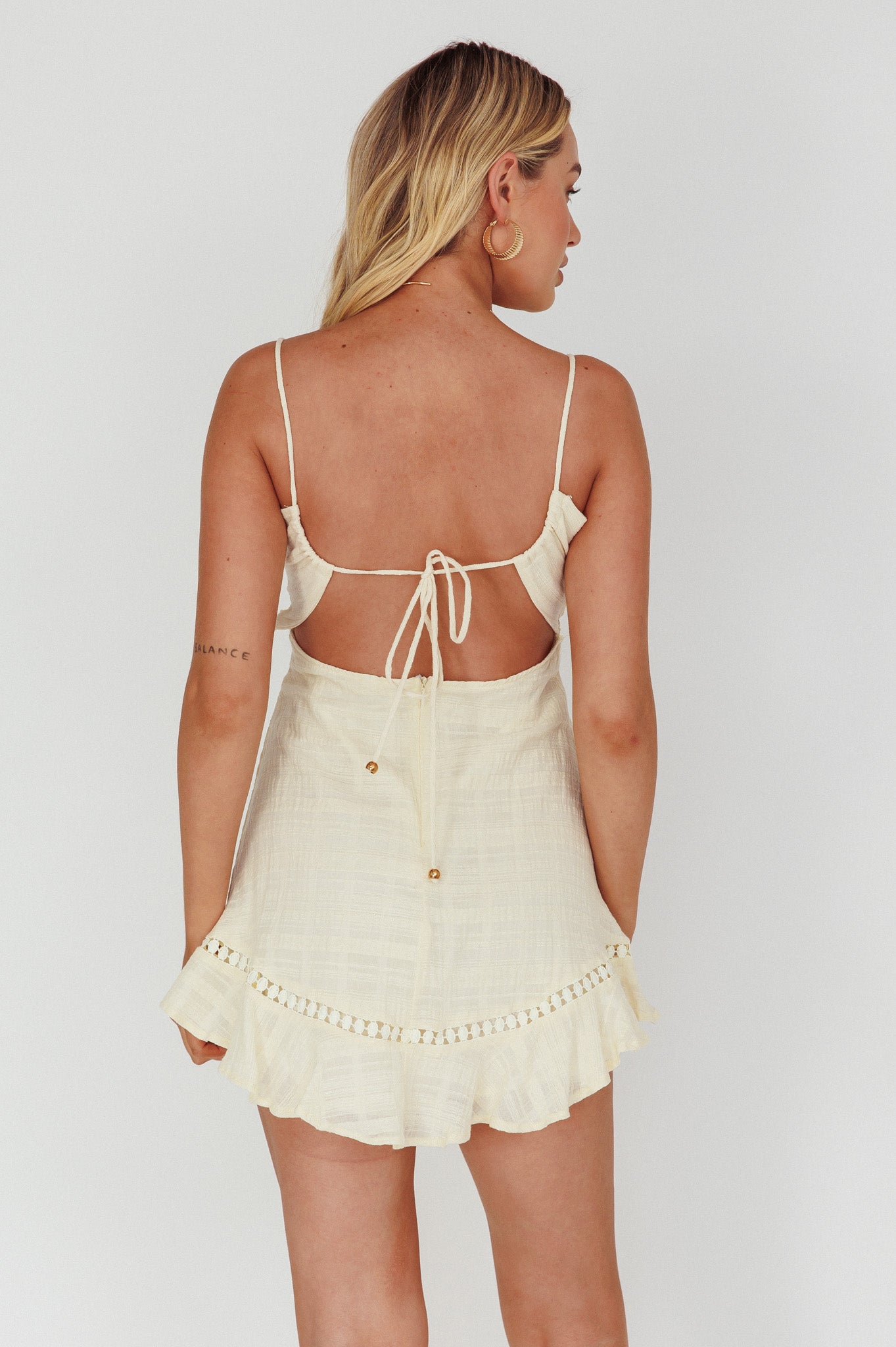 Royale Crochet Lace Trim Dress Beige-Maymioy