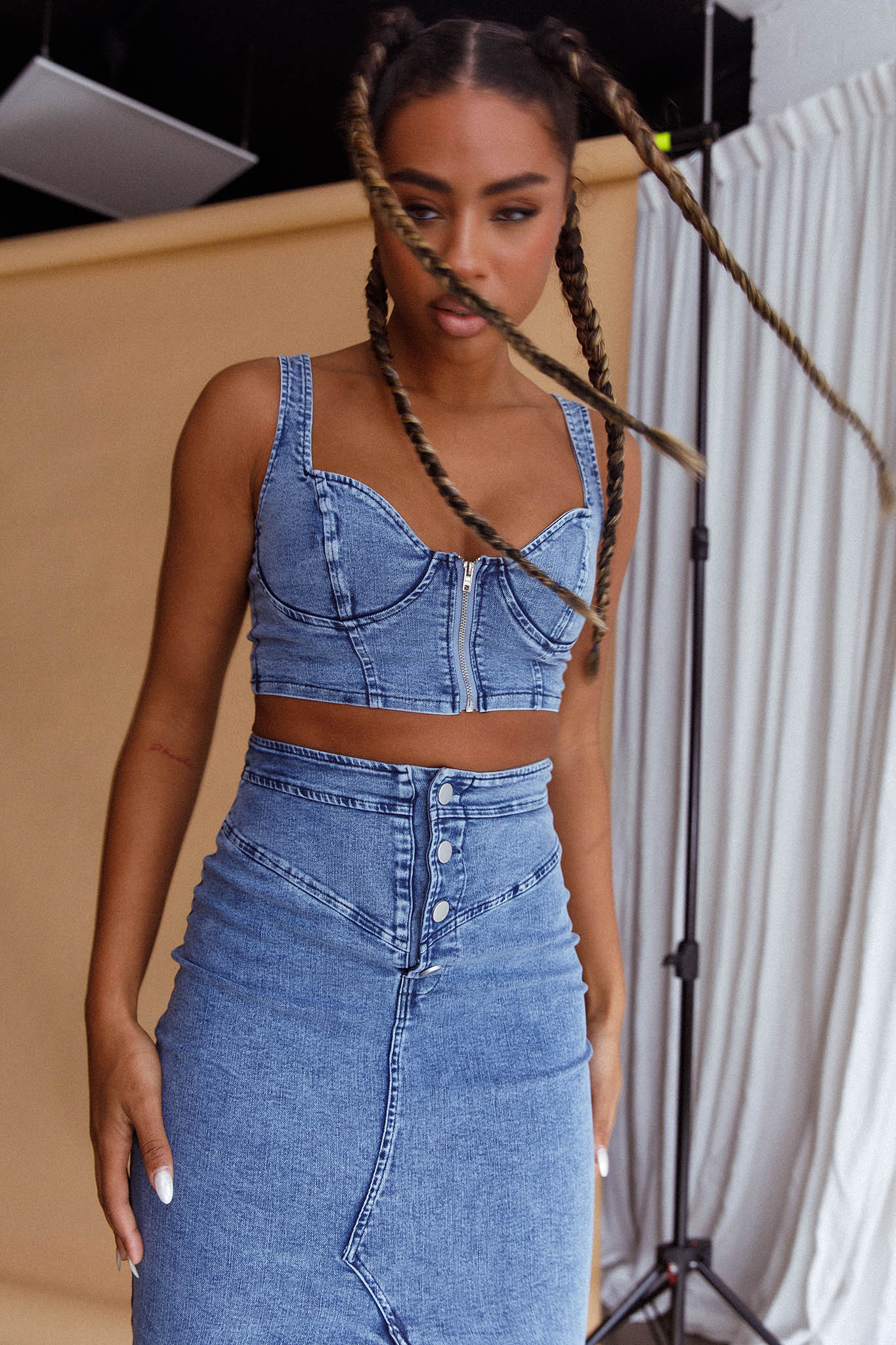 Trina Zip Front Crop Top Blue-Maymioy