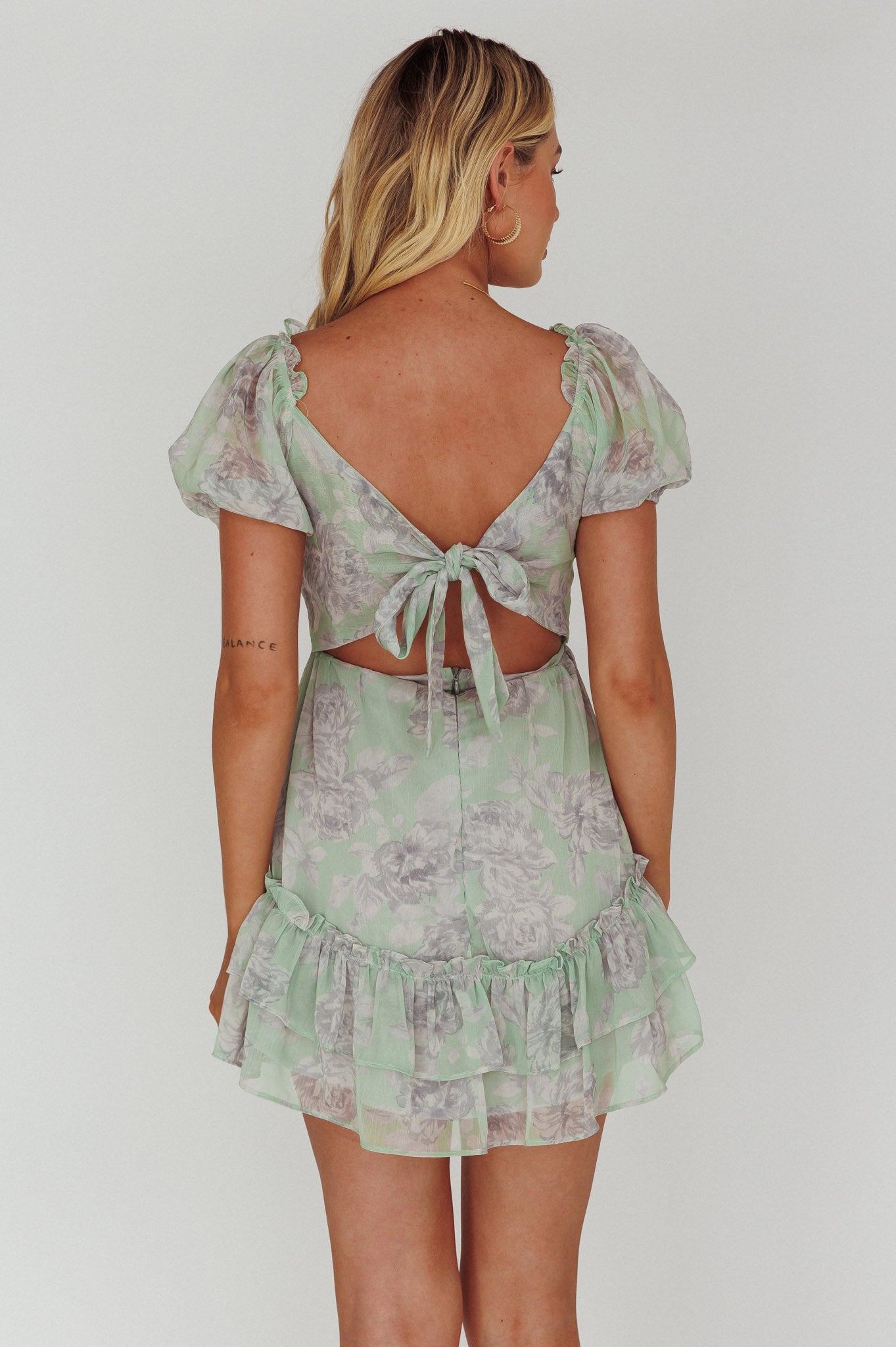 Sweet Nothings Puff Sleeve Twist Dress Floral Apple-Maymioy