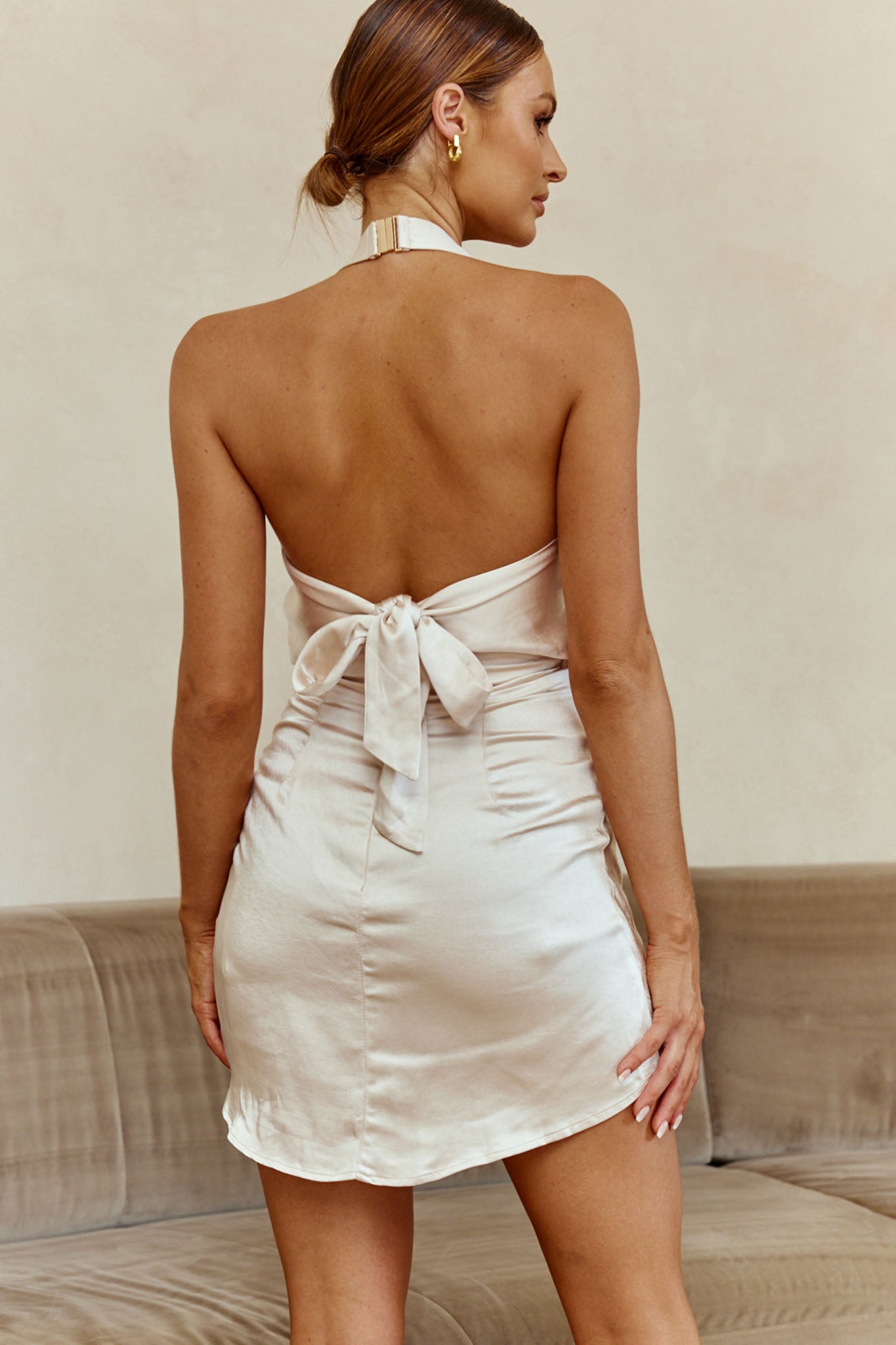Sweet Nothings Halterneck Twist Bust Mini Dress Champagne-Maymioy