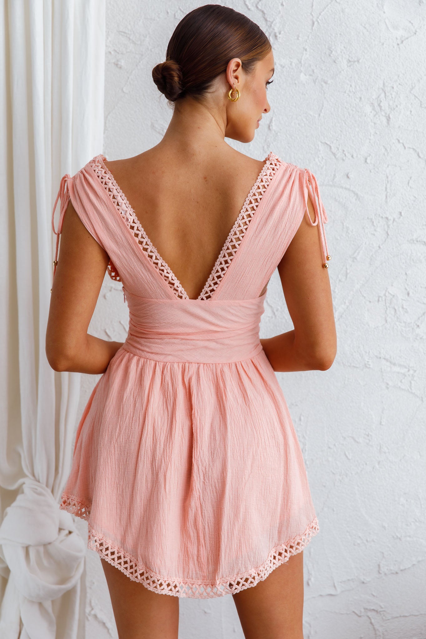 Palais Waistband Mini Dress Peach-Maymioy