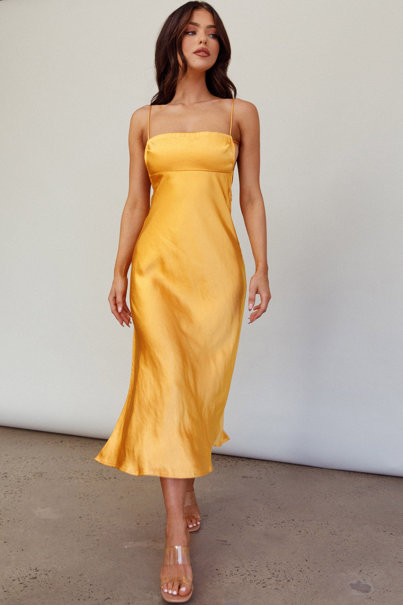 Dolce Life Low Back Midi Dress Orange-Maymioy