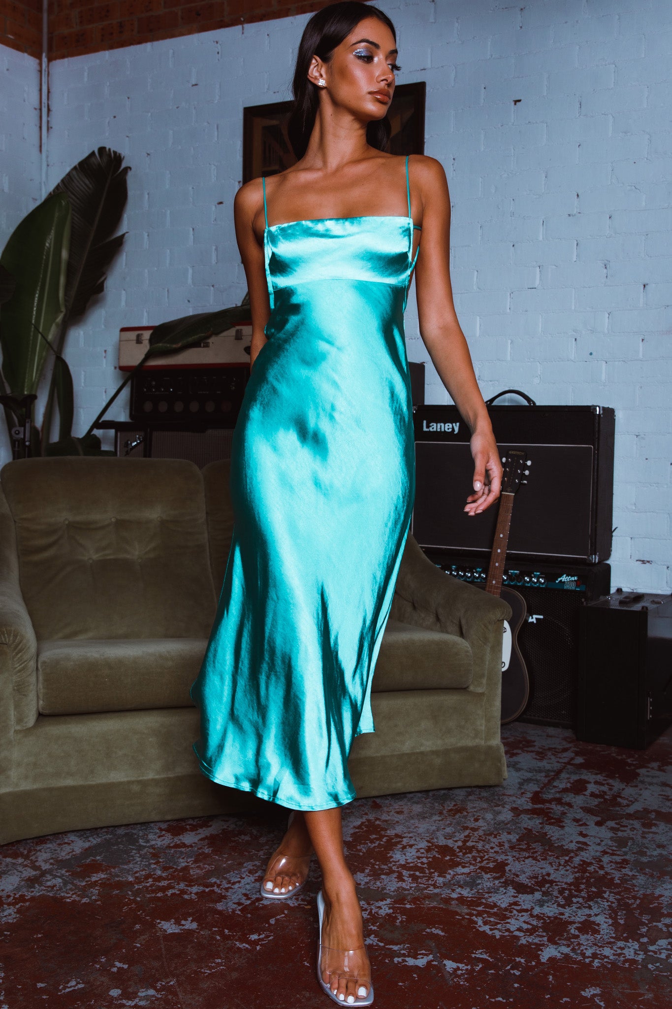 Dolce Life Low Back Midi Dress Teal-Maymioy